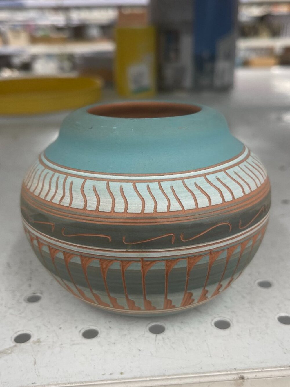 Native American Navajo Hand Etched And Hand Painted Pottery By Dena J.